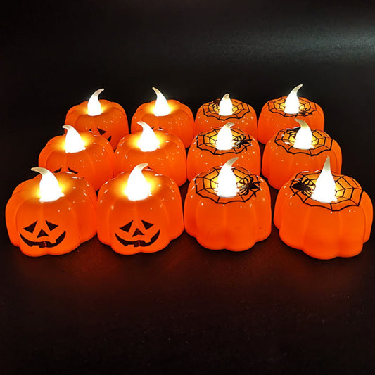 12 Pack Orange Halloween Candles Battery Operated