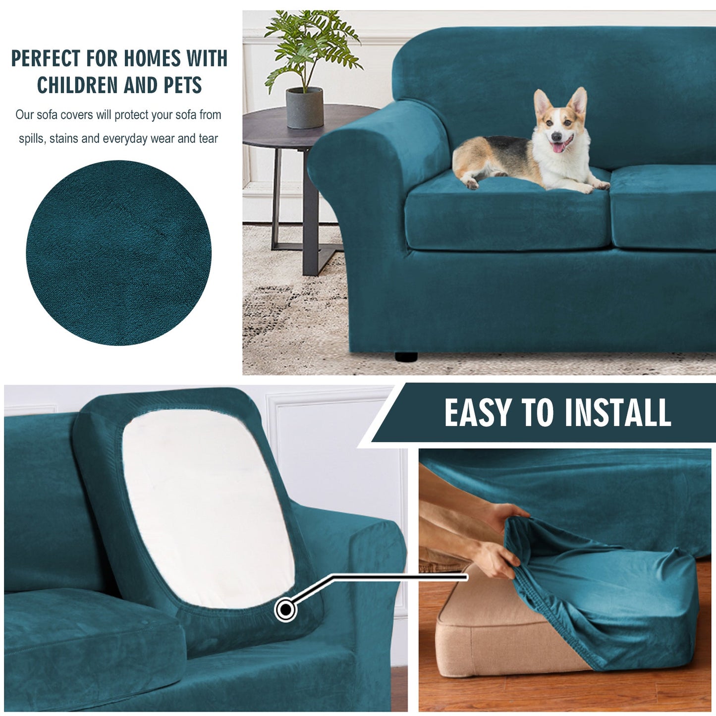 Sofa Covers for 3 Seaters (Base Cover Plus 3 Individual Cushion Covers)