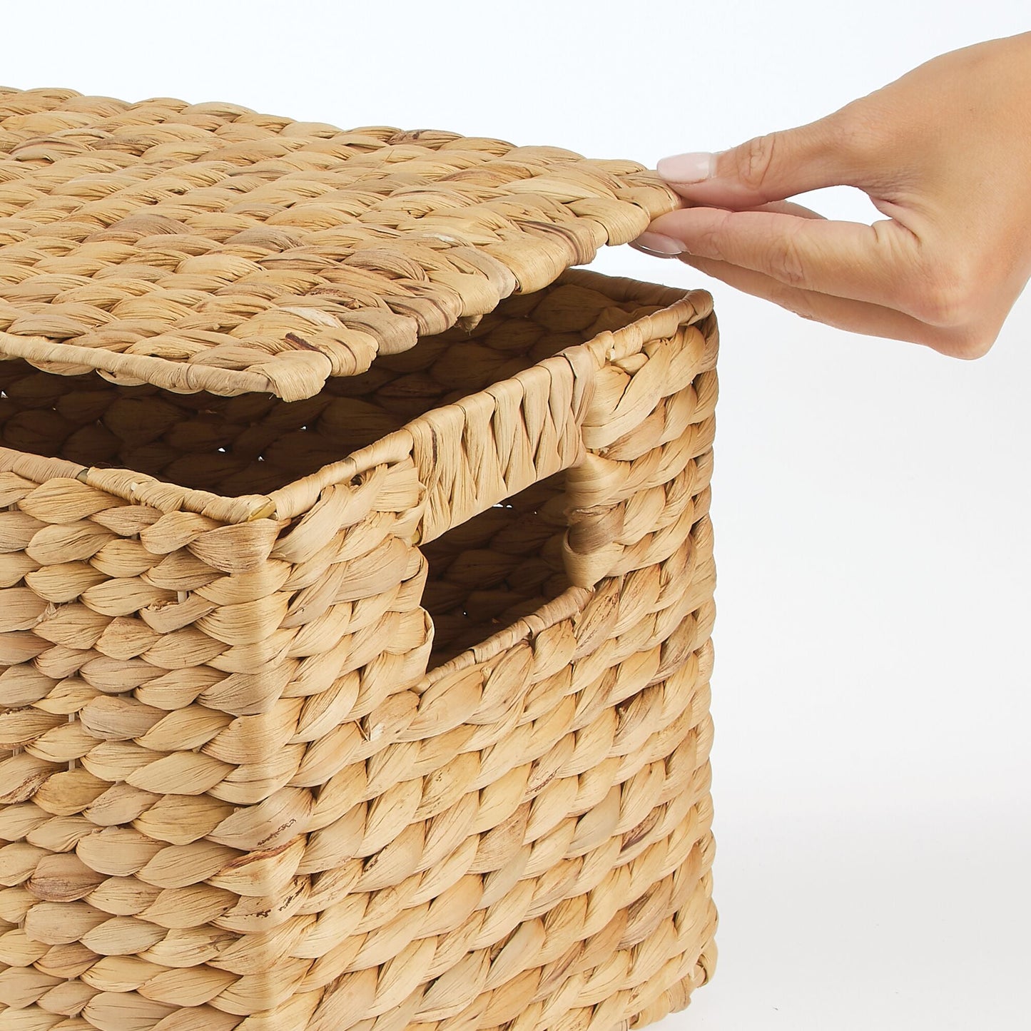 3 Natural Woven Water Hyacinth Organizer Basket Bin w/ Removable Lids