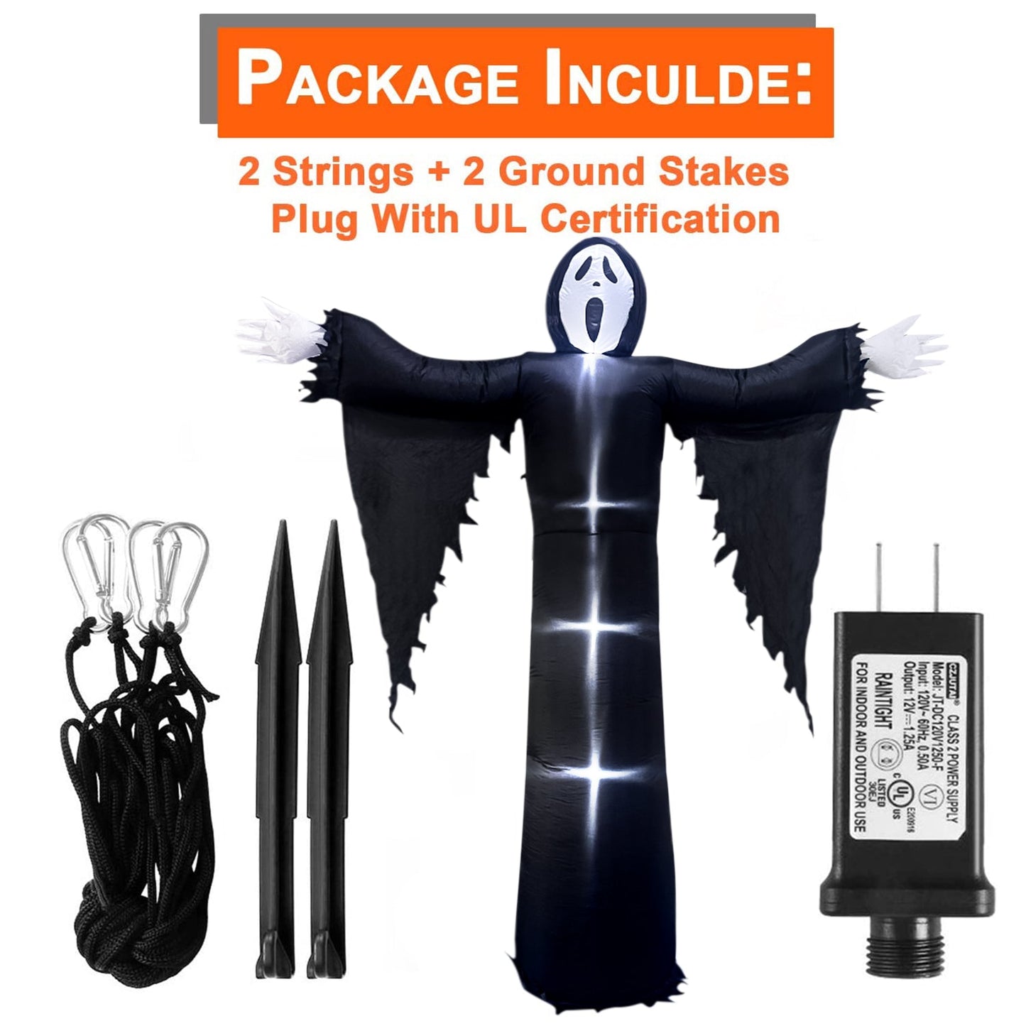 12FT Giant Halloween Inflatable Grim Reaper Ghost w/ LED Lights