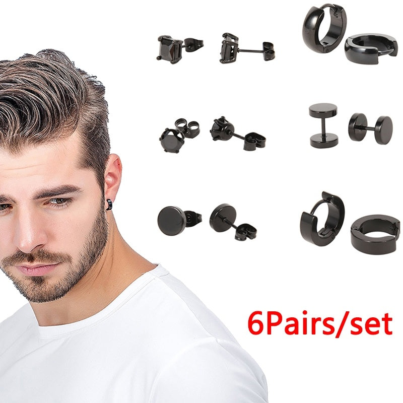 6 Pairs Stainless Steel Earrings for Men