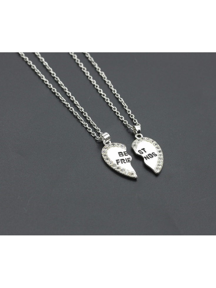 2pcs Crystal Half Love Heart Pendant Best Friends Necklace