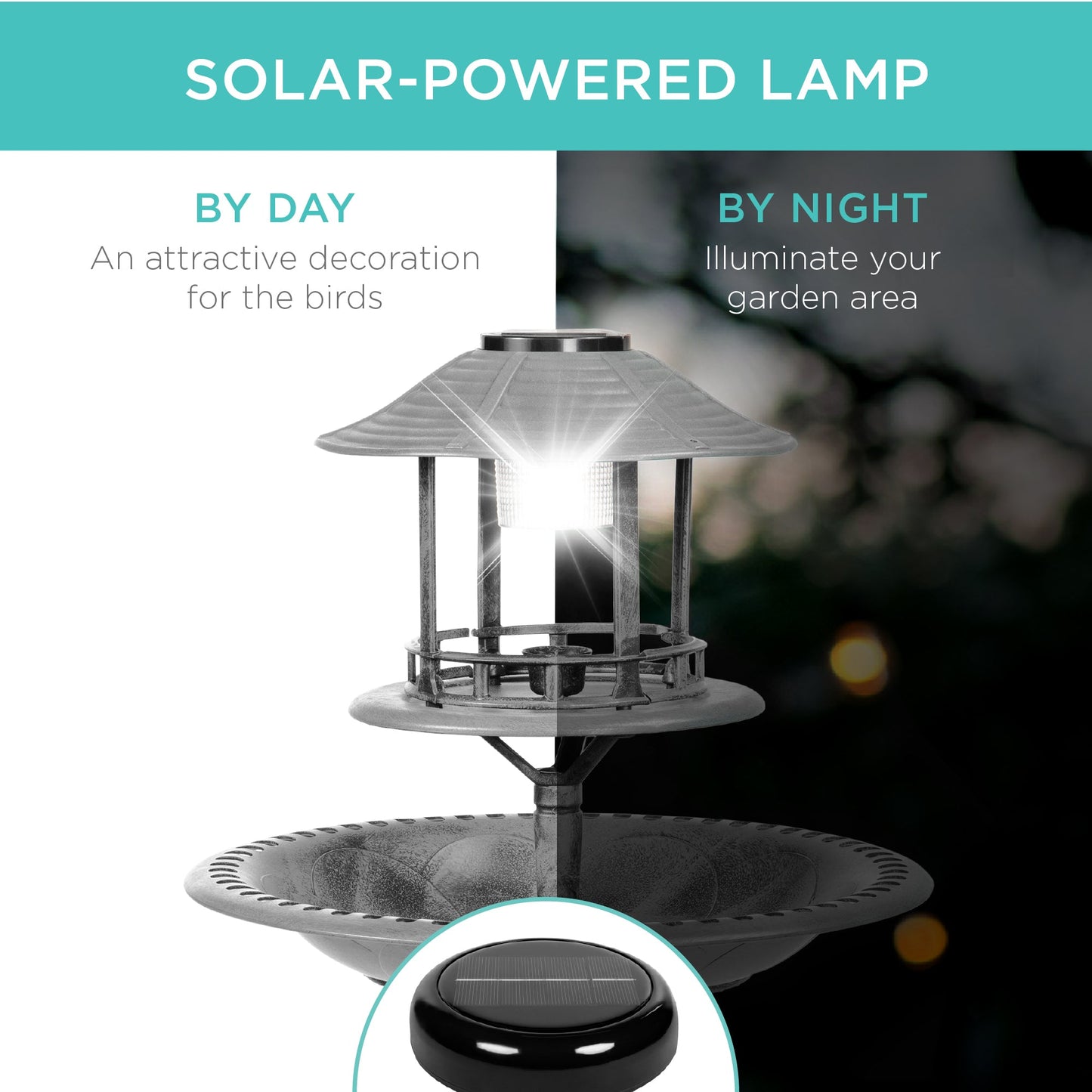 Solar Bird Bath Pedestal Fountain w/ Fillable Planter Base