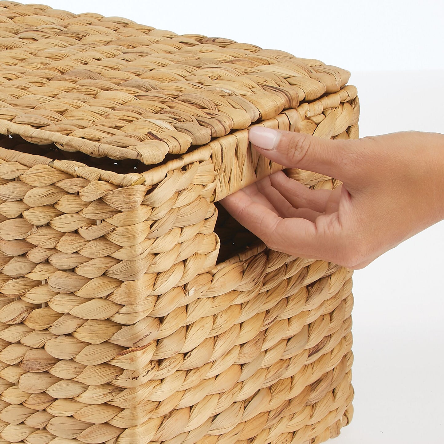 3 Natural Woven Water Hyacinth Organizer Basket Bin w/ Removable Lids