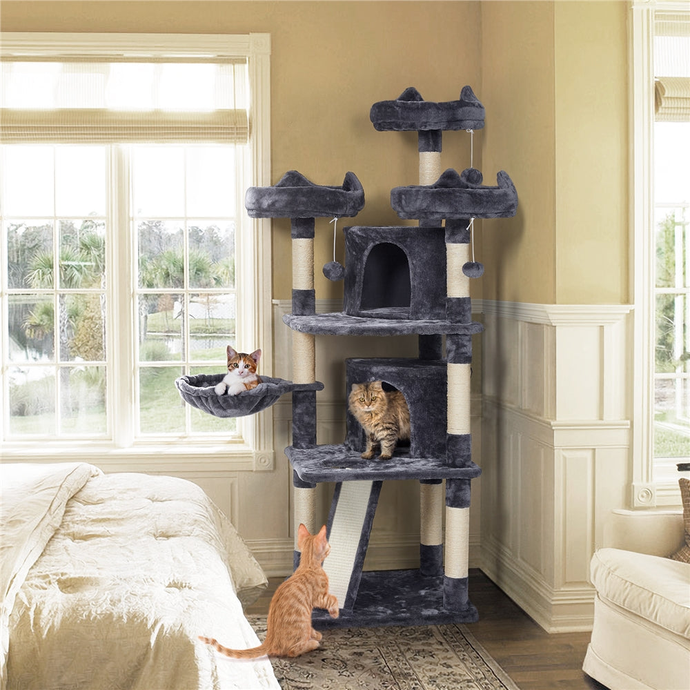 Large Cat Tree Plush Tower w/ Caves Condos, Dark Gray