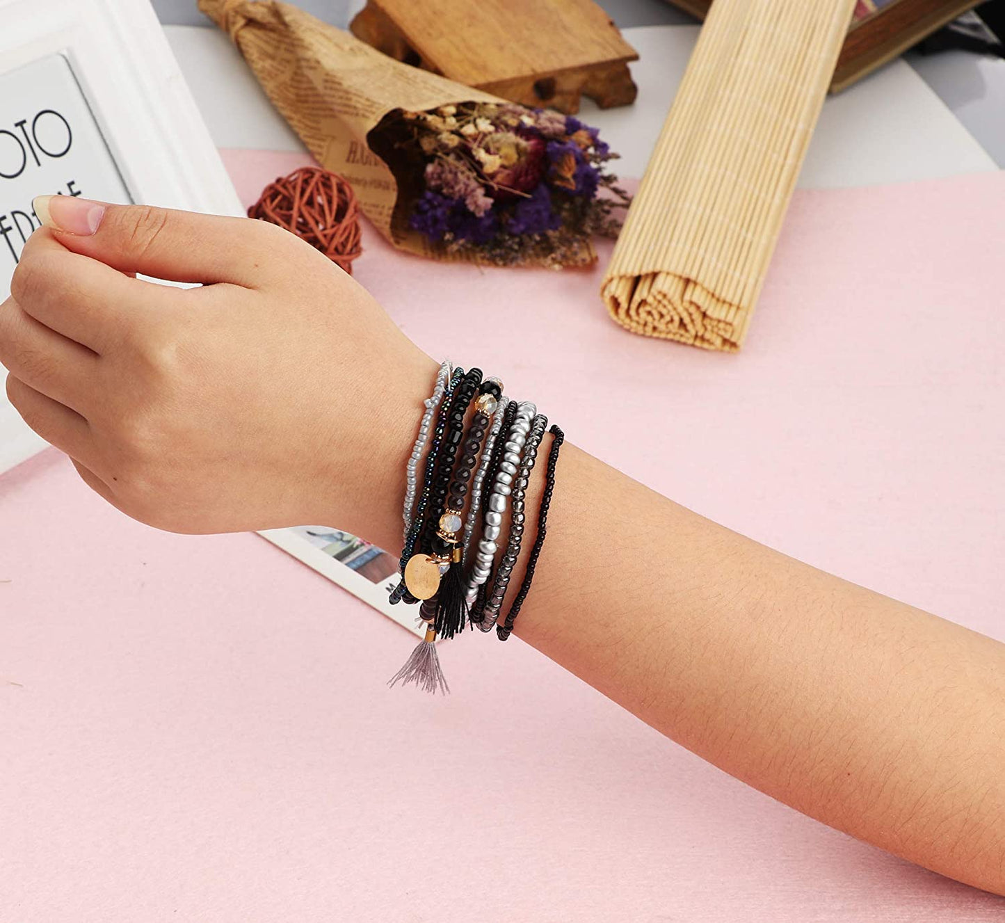 3-6 Sets Bohemian Beaded Multilayer Stretch Stackable Bracelet