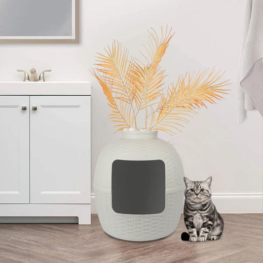 Plastic Hidden Cat Litter Box w/ Decorative Planter,Gray