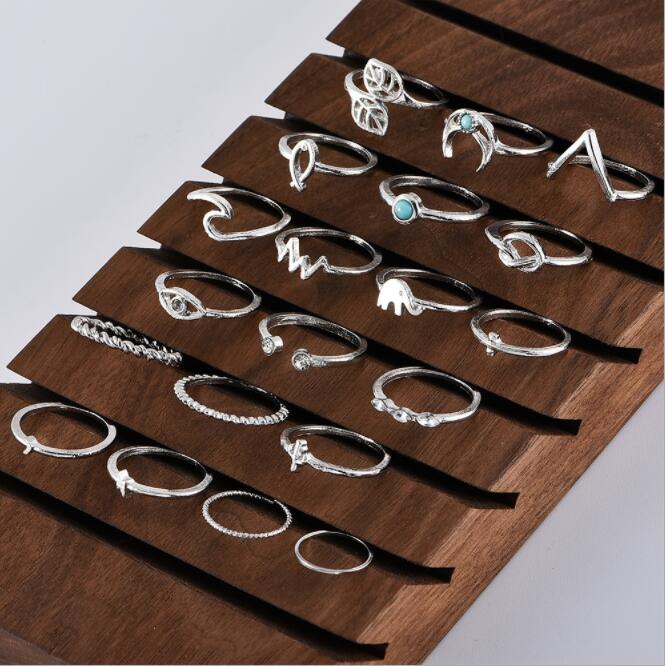 20Pcs Silver Star Moon Knuckle Ring Set for Women