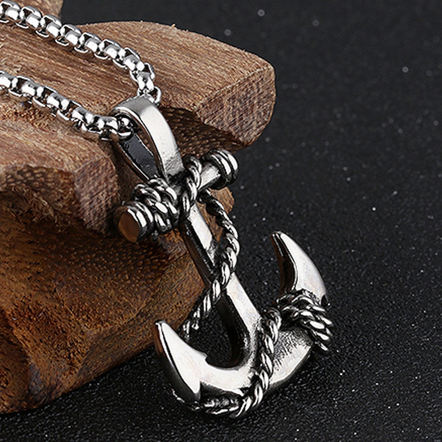 Men's Stainless Steel Rope Anchor Pendant Necklace