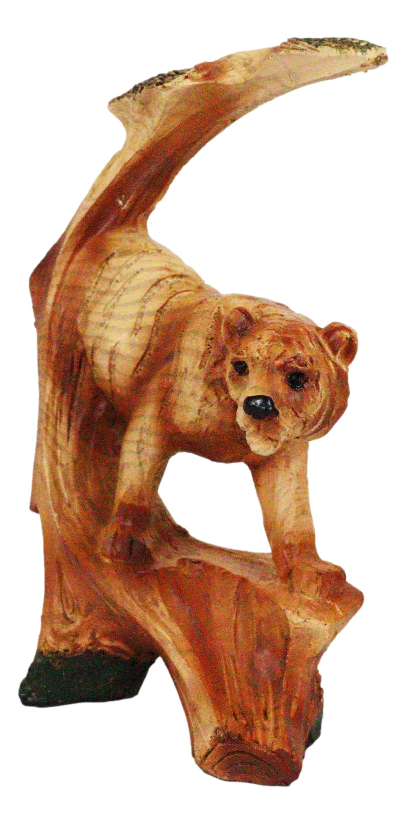 5" Prowling Bengal Tiger Faux Wood Cutout Carving Resin Figurine