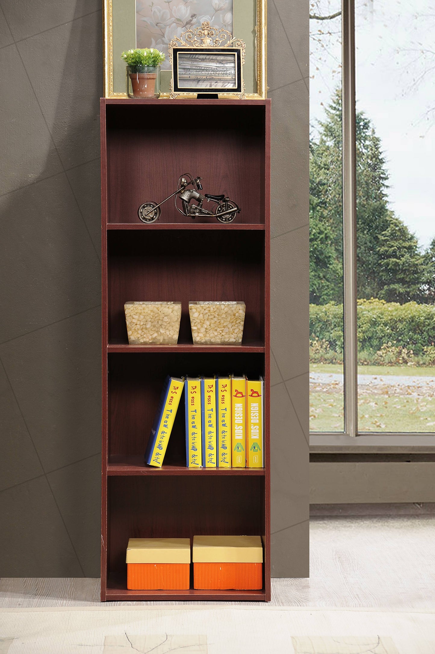 4-Shelf Wood Bookcase, Brown