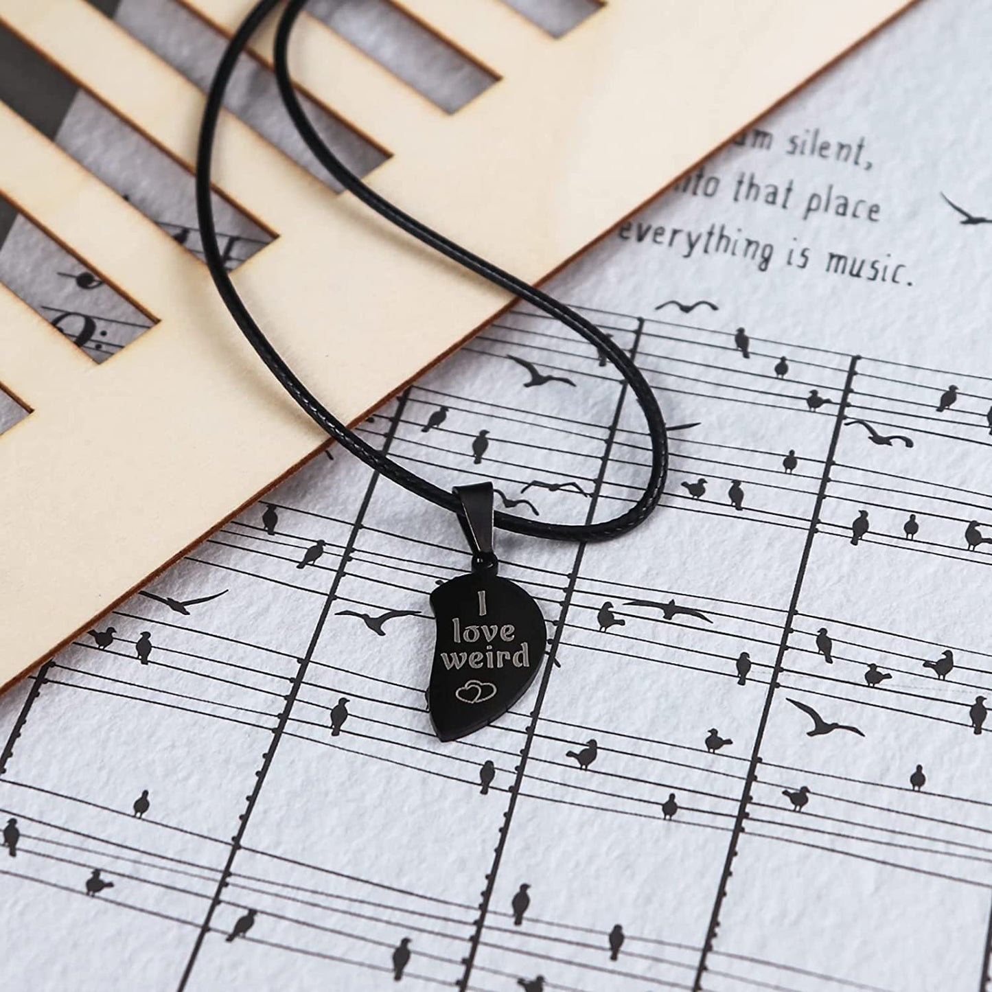 I Love Weird Black Broken Heart Puzzle Couple Friendship Pendant Necklace Best for Valentines Gift