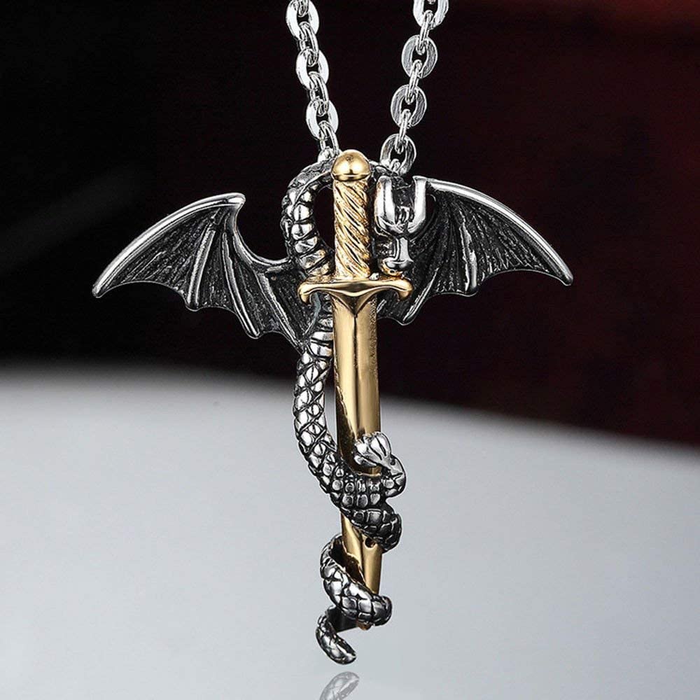 Glow in The Dark Dragon Sword Necklace Luminous Pendant Punk