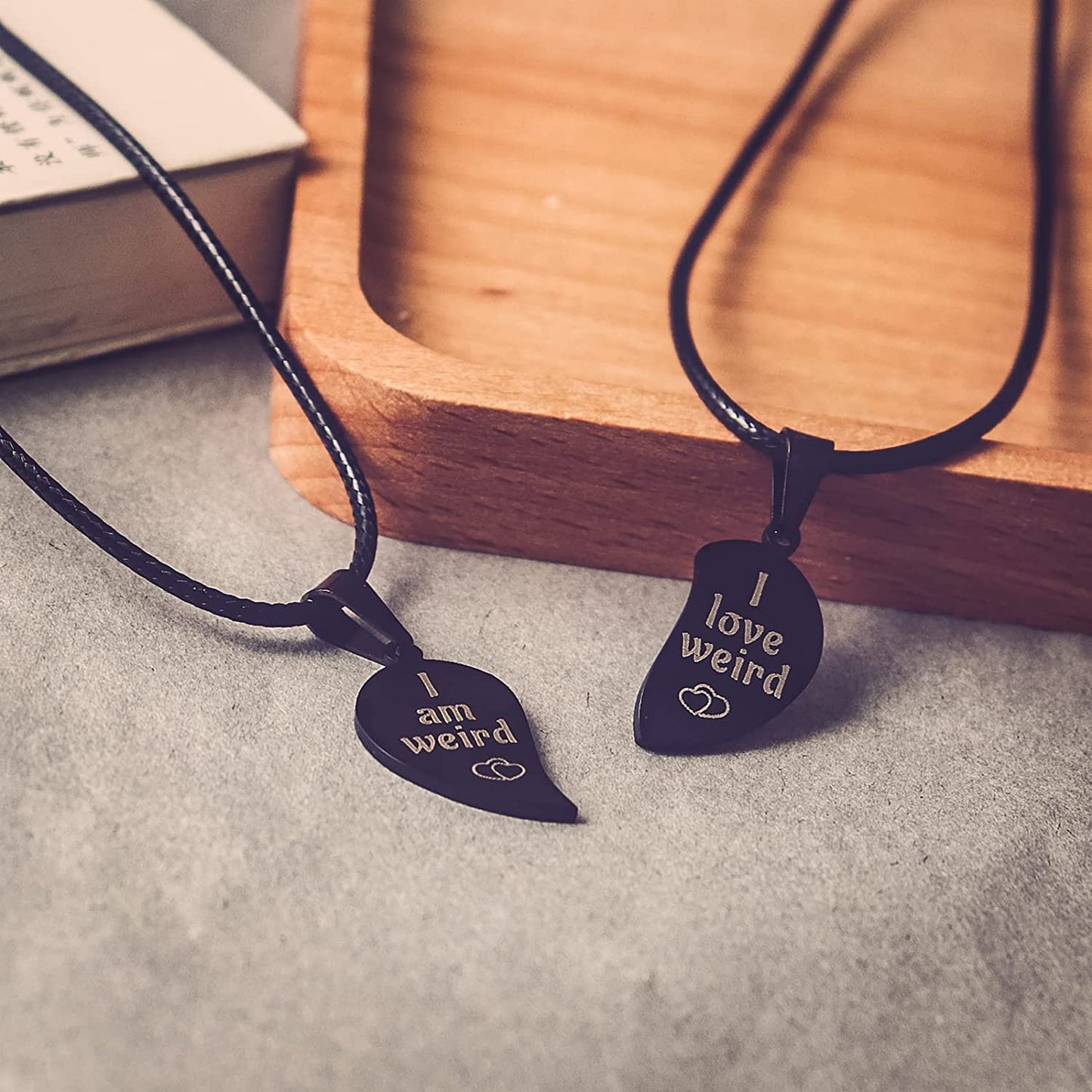 I Love Weird Black Broken Heart Puzzle Couple Friendship Pendant Necklace Best for Valentines Gift