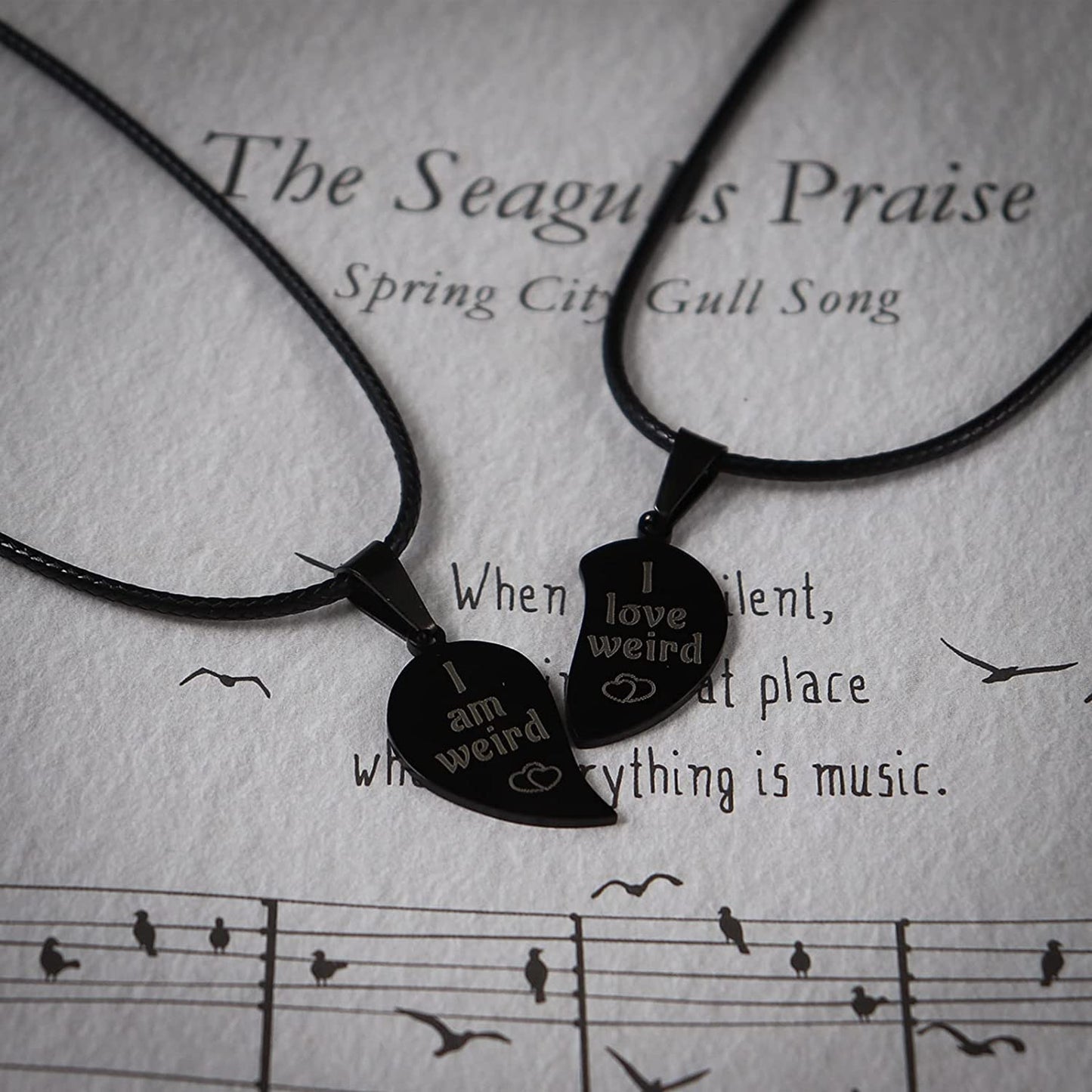 I Love Weird Black Broken Heart Puzzle Couple Friendship Pendant Necklace Best for Valentines Gift
