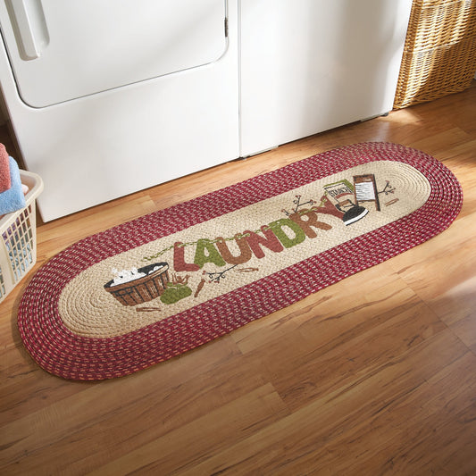 Vintage Laundry Room Decorative Braided Runner Rug