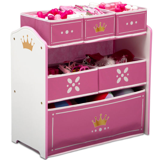 Princess Crown 6 Bin Design and Store Toy Organizer, White/Pink