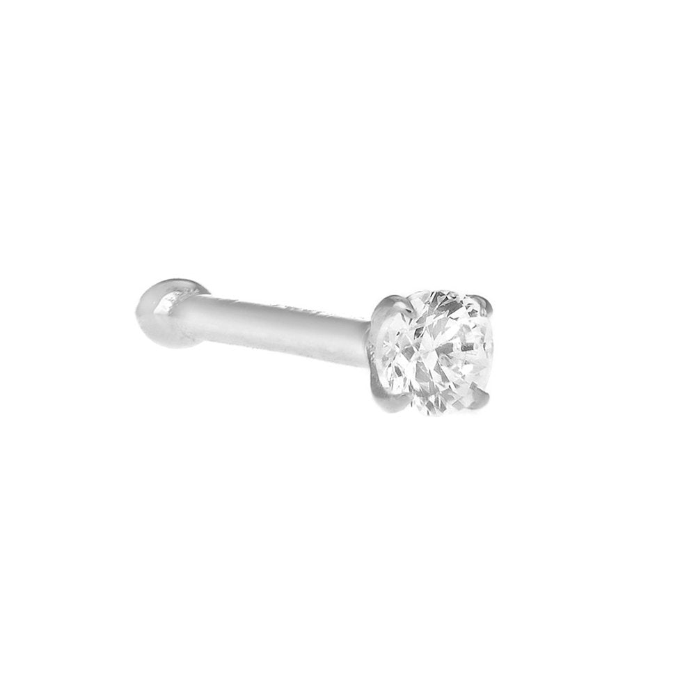 14k Gold Round Prong Set Cubic Zirconia Stud Nose Ring