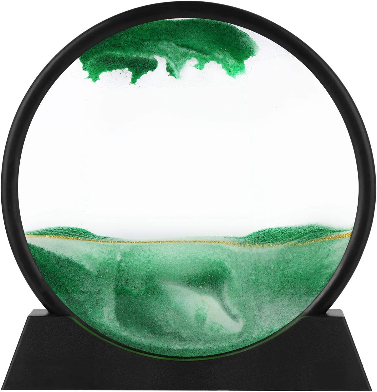 Moving Sand Art Picture,3D Deep Sea Sandscape, Round Glass Hourglass (Green, 7inch)
