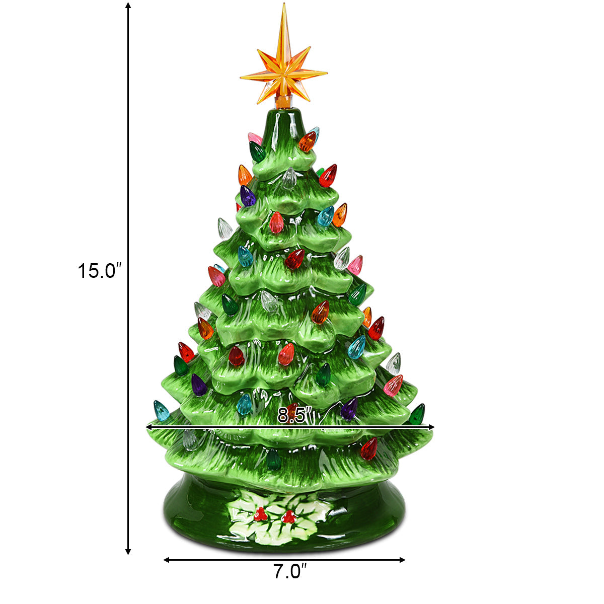 15''Pre-lit Hand-Painted Ceramic Tabletop Christmas Tree