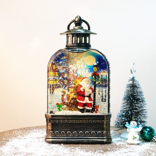 9.5" Town Scene Christmas Snow Globe Musical Water Lantern Light