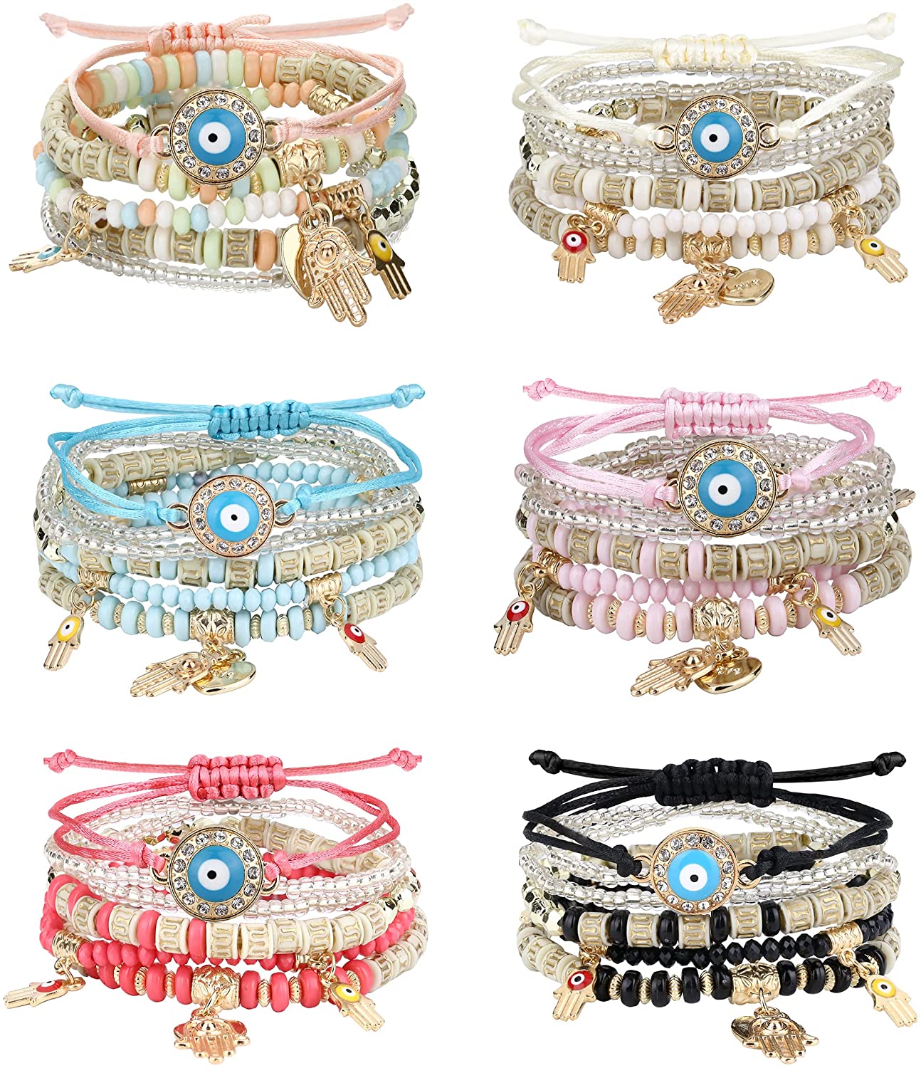 3-6 Sets Bohemian Beaded Multilayer Stretch Stackable Bracelet