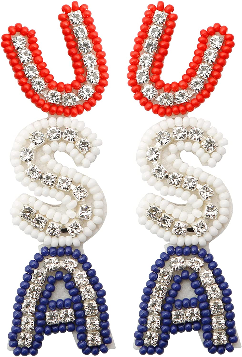 4th Of July Earrings for Women Handmade Patriotic Drop Dangle Beaded Earrings