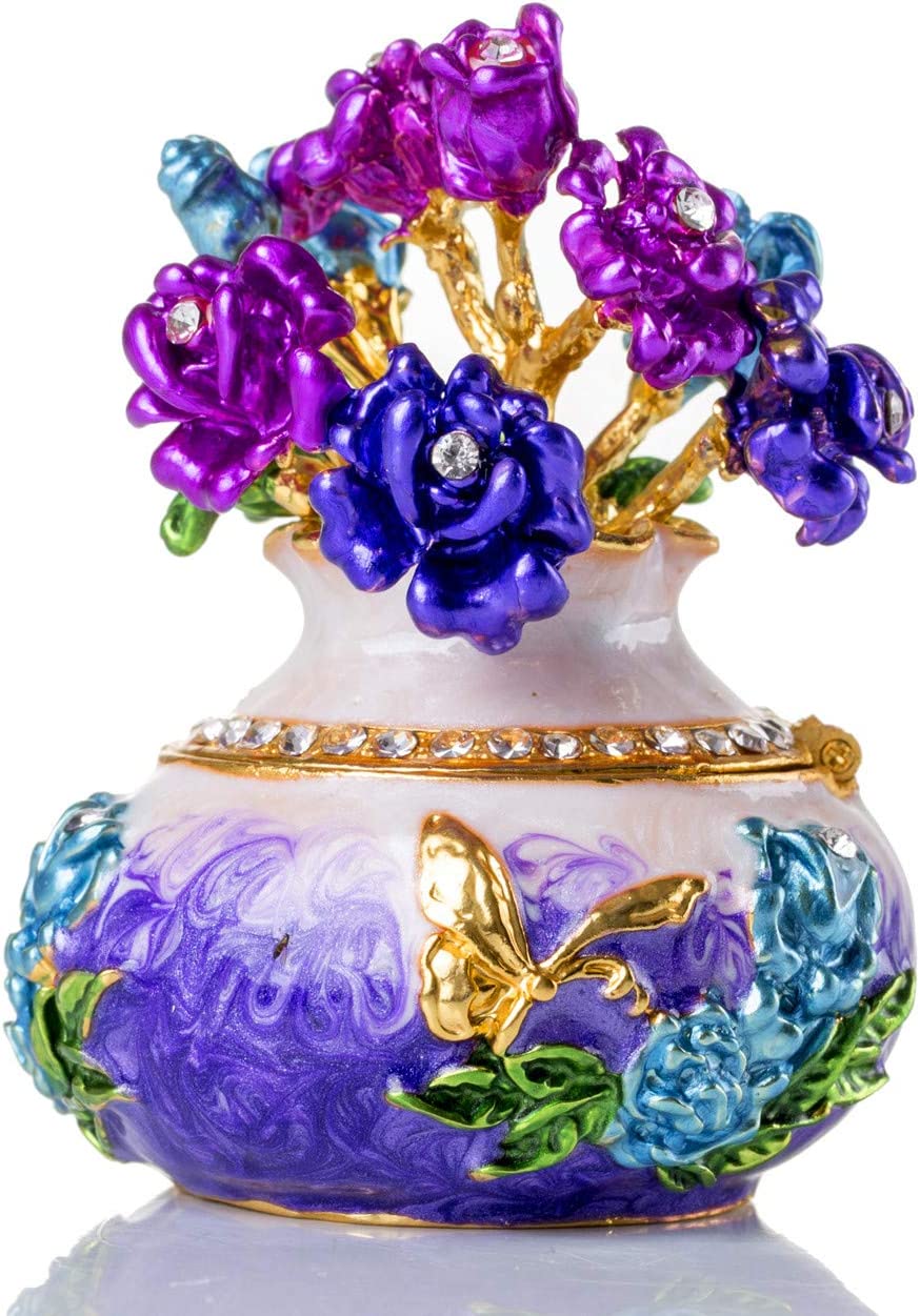 Hand Painted Rose Flower Figurine Jewelry Trinket Box
