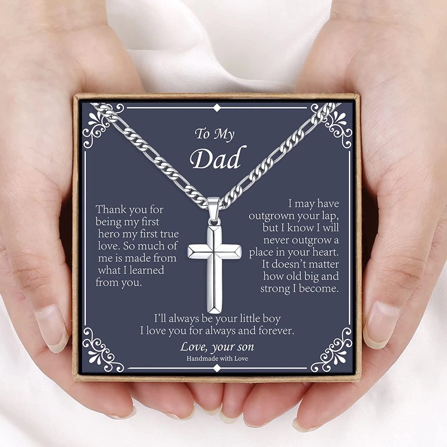 Fathers Day Cross Gifts for Men, Silver (To my dad from son)