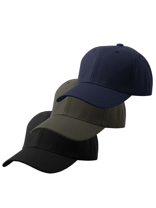 Men's Plain Baseball Cap Adjustable Curved Visor-3P Black Charcoal Navy