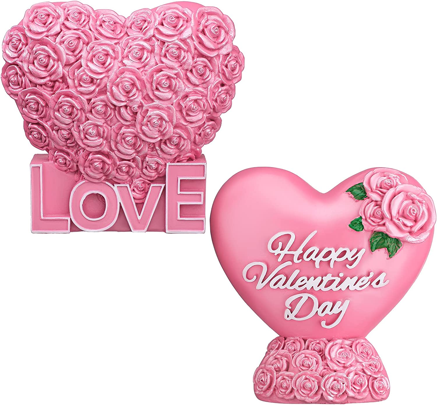 2 Pcs Valentine's Day Heart Figurine Resin Decorations