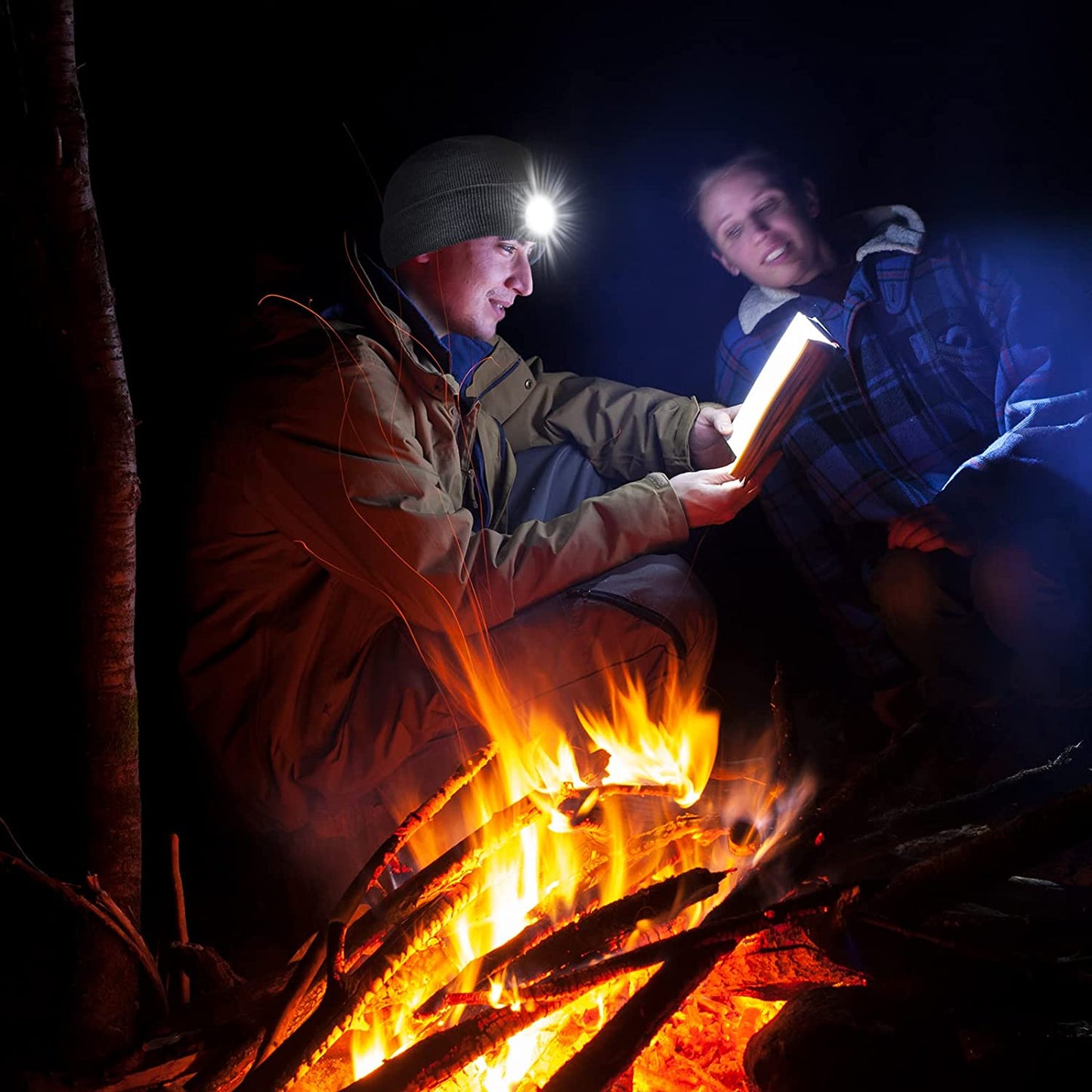 LED Beanie Hat w/ Light, Unisex USB Rechargeable Winter Knit Lighted Headlight (Grey)