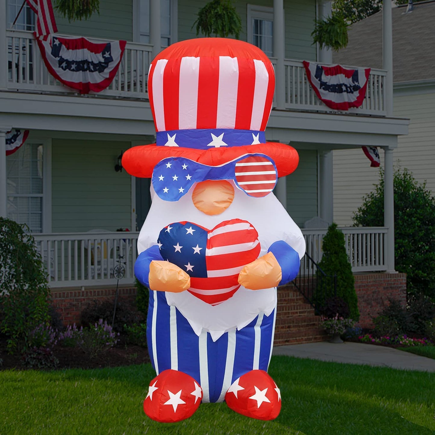 4ft Inflatable 4th of July Independent Gnome Holding America Heart & LED Home Decoration