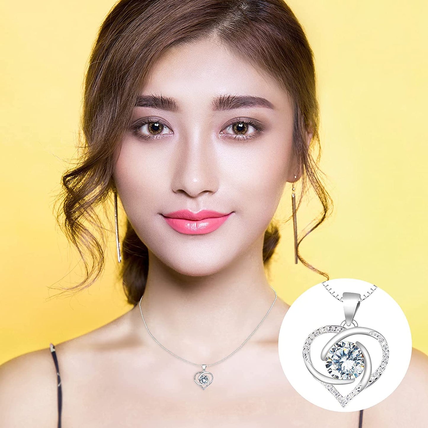 Valentines Day Gifts, Preserved Real Red Rose Jewelry Box w/ 14K Gold Plated Silver Heart Necklace (Red)