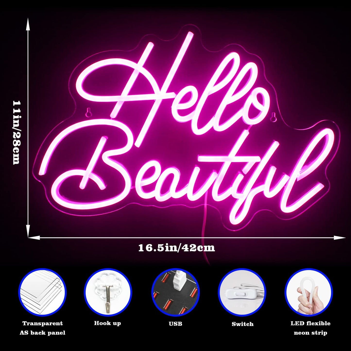 Hello Beautiful Pink Neon Signs Wall Decoration