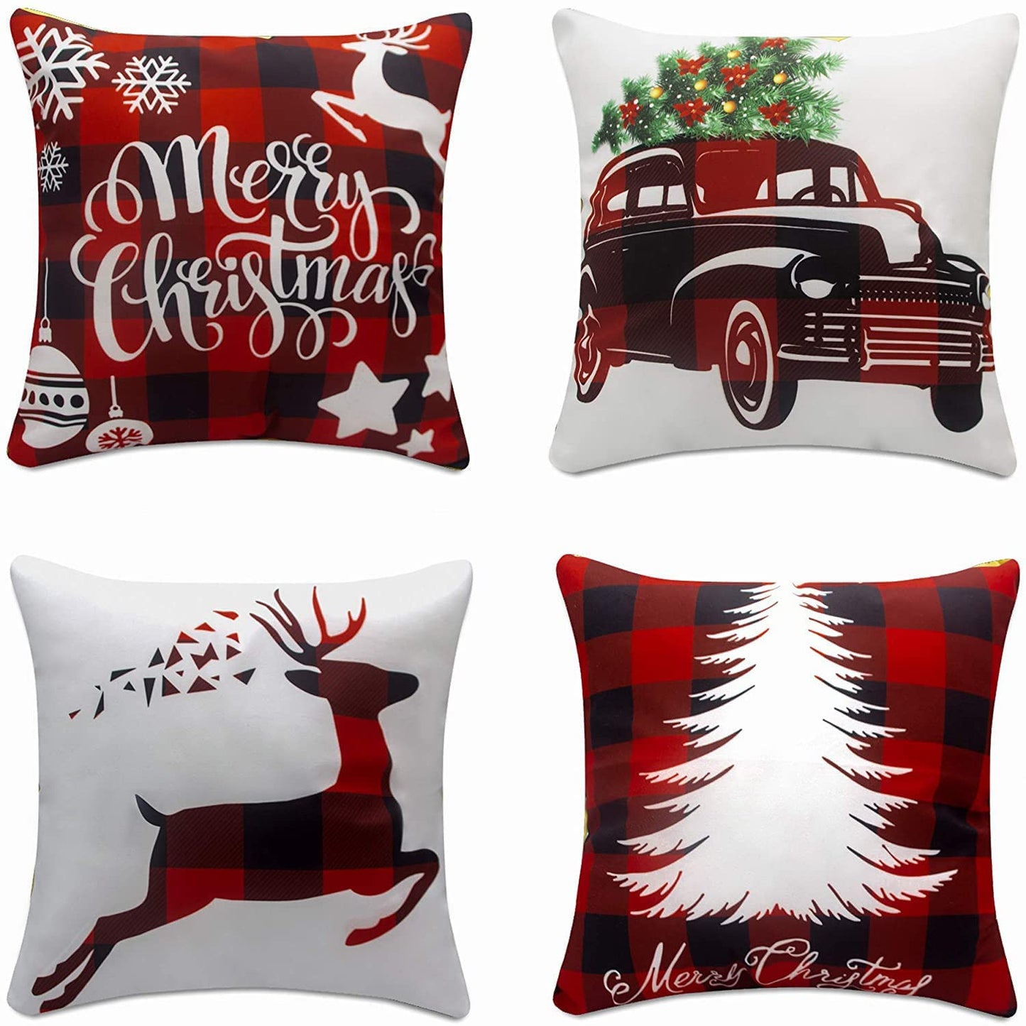 Christmas Pillow Covers 18x18 Set of 4 Christmas Decor Winter Holiday Decorations (White)