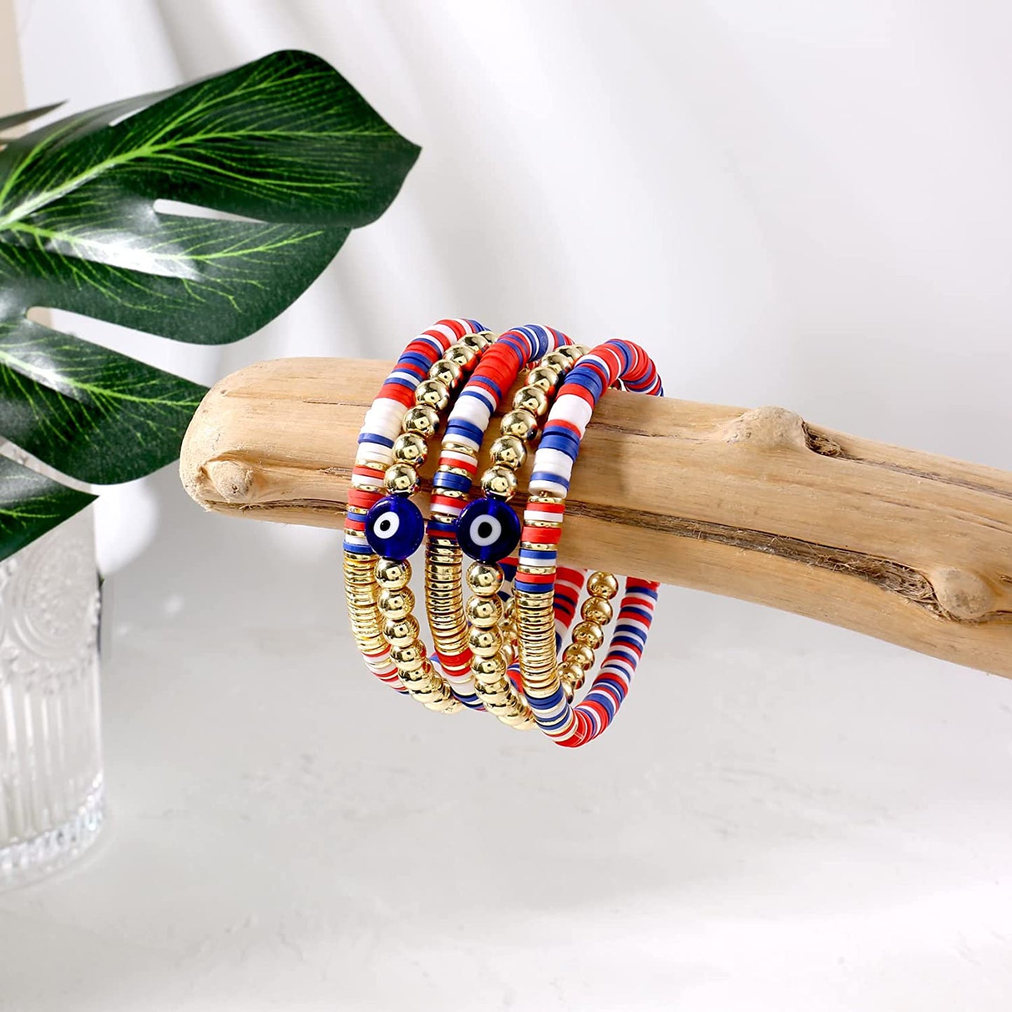 Colorful Beaded Stretch Bracelets Set for Women Smile Blue Evil Eye Polymer Summer Beach Jewelry