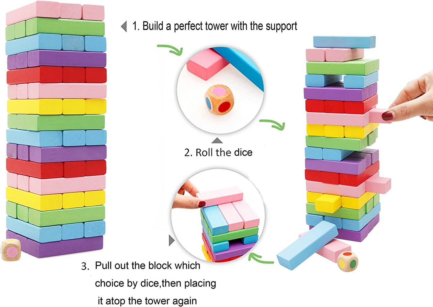 Wooden Stacking Board Games Building Blocks for Kids Boys Girls- 48 Pieces