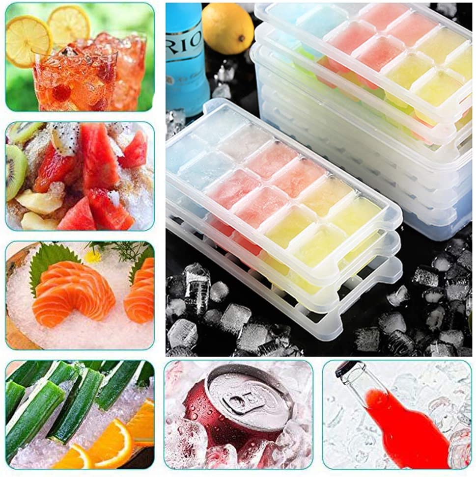 Ice Cube Trays & Ice Cube Storage Container Set w/ Airtight Locking Lid, 3 Packs / 36 Big Trapezoid Ice Cubes