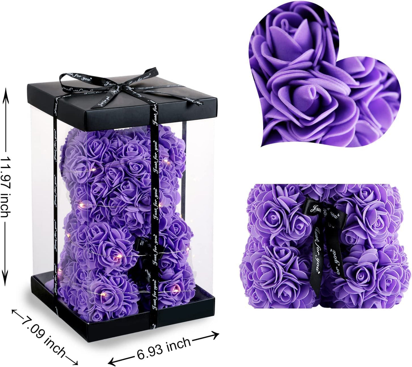 Purple Rose Bear Valentines Day Gifts w/ Box Lights Necklace Balloon Card