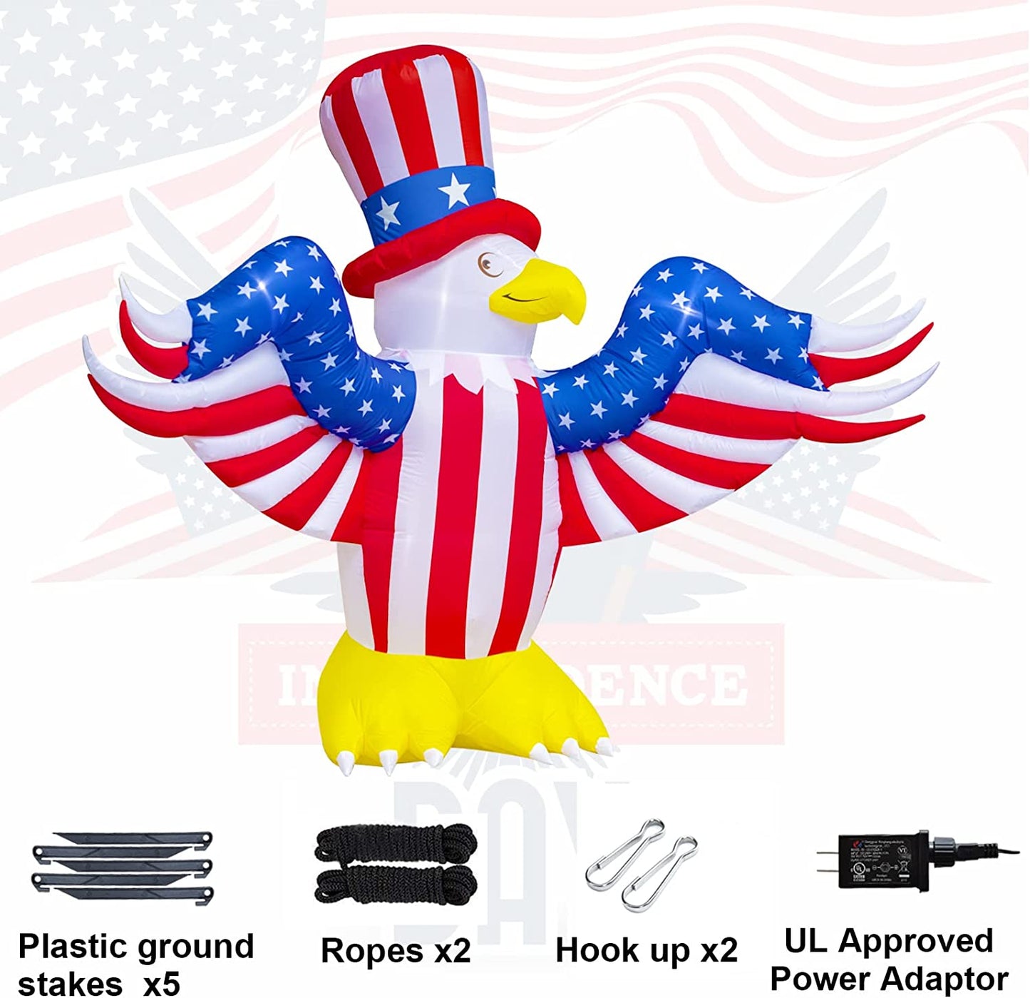7 FT 4th of July Inflatable Decorations, American Flying Bald Eagle Decor with Build-in LEDs