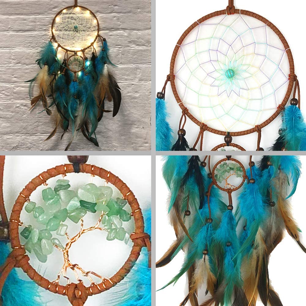 Dream Catcher Mobile LED Fairy Lights Handmade Traditional Circular Net for Wall Hanging Décor