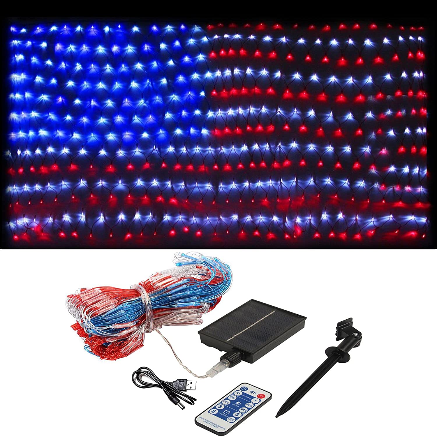 American Flag Lights, 2-in-1 Solar Powered & Plug in 6.54 FT x 3.28 FT