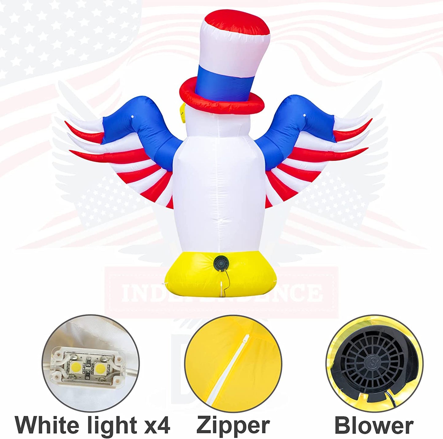7 FT 4th of July Inflatable Decorations, American Flying Bald Eagle Decor with Build-in LEDs