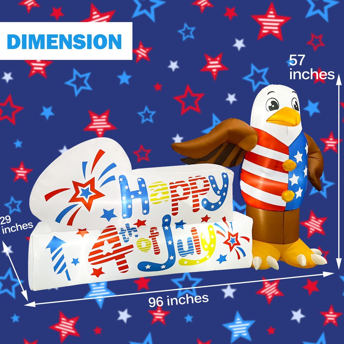 8FT Length Inflatable 4th of July Patriotic Eagle w/ LEDs