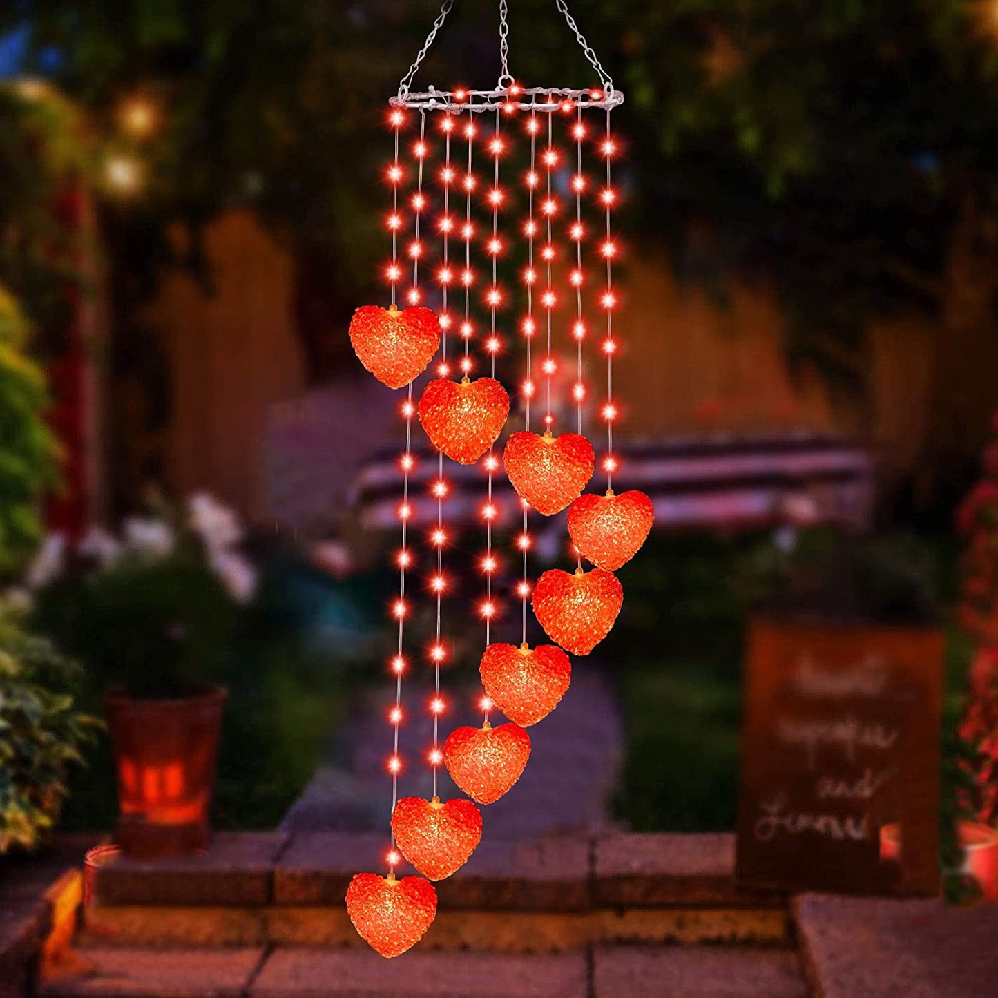 Valentines Day Lights Decor, 38IN 118LED Lighted Wind Chime, USB Powered w/ Red Heart