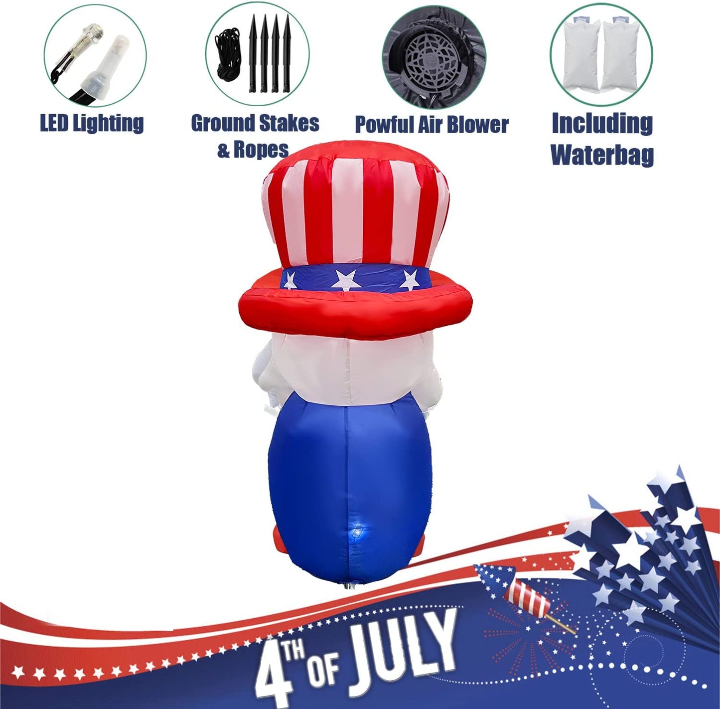 4ft Inflatable 4th of July Independent Gnome Holding America Heart & LED Home Decoration