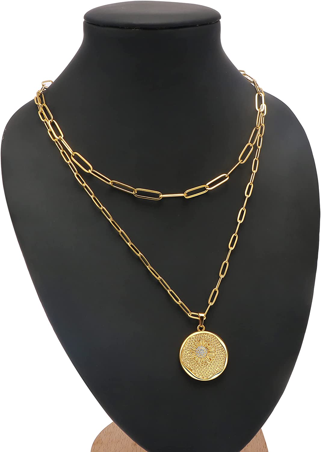 Layered Choker Necklace for Women Dainty 18k Gold Plated Multilayered Sunflower