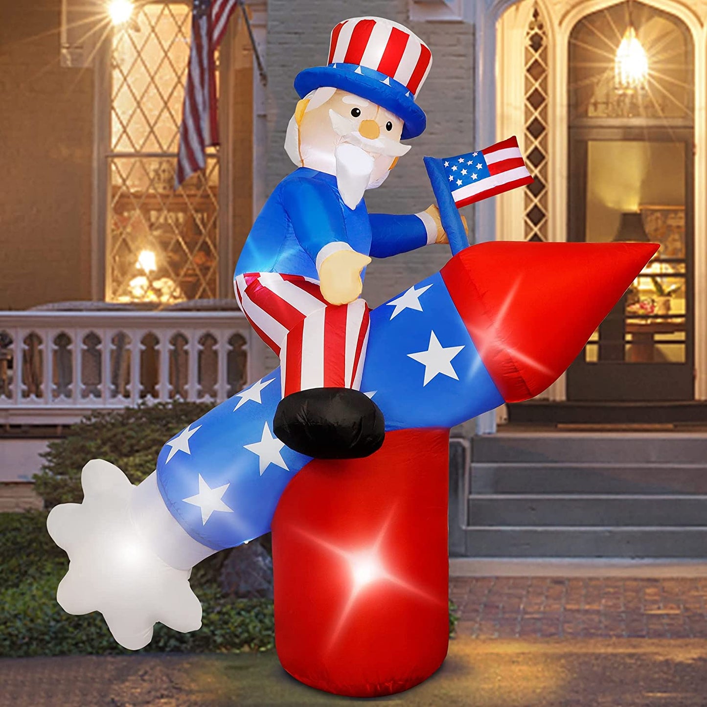 5.6 FT Patriotic Independence Day 4th of July Uncle Sam on Rocket w/ LEDS