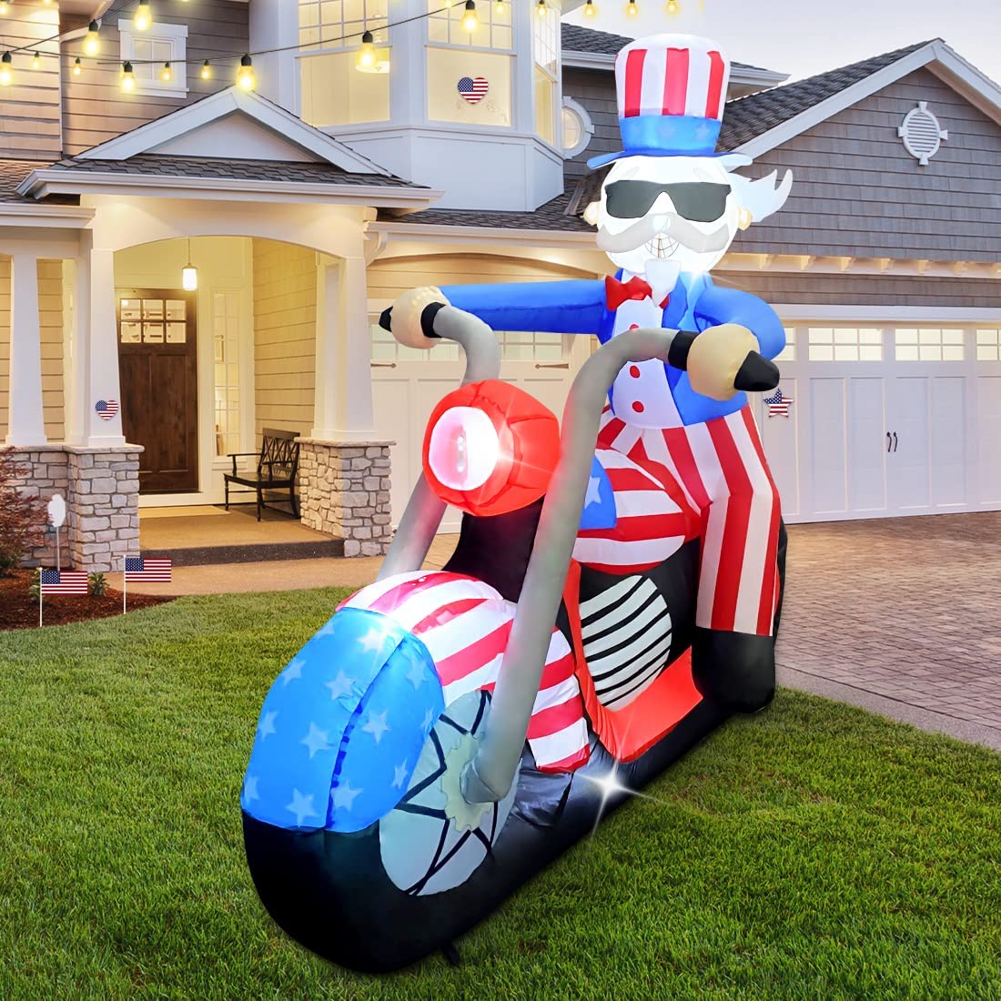 4th of July Patriotic Inflatable 6FT Width Uncle Sam Blow Up Yard Decorations with LED Lights
